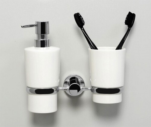 Стакан для зубных щеток с дозатором для жидкого мыла WasserKRAFT K-28289 Хром Белый фото 2
