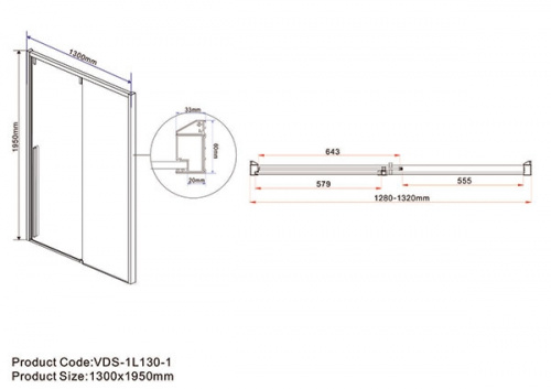Душевая дверь Vincea Lugano VDS-1L130CL-1 130x195 профиль Хром стекло прозрачное фото 6