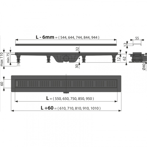 Душевой лоток Alcaplast APZ10BLACK-650M с Черной матовой решеткой фото 4