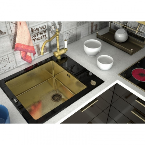 Кухонная мойка ZorG Glass GL-6051-BLACK-BRONZE Черный / Бронза фото 2