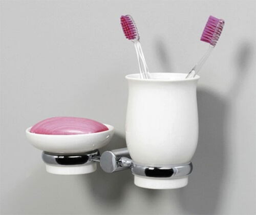 Стакан для зубных щеток с мыльницей WasserKRAFT K-24226 Хром Белый фото 2